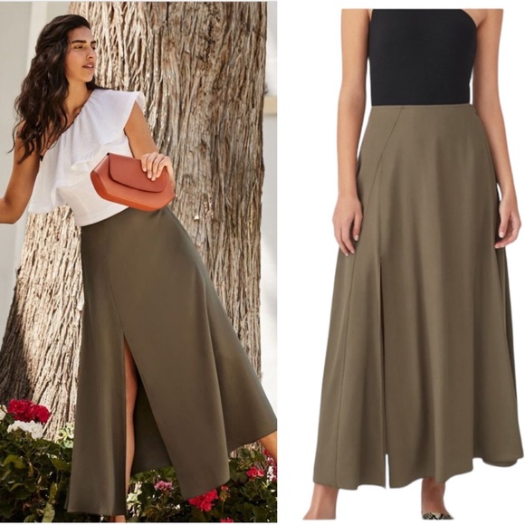 Cuyana Tencel Olive Green Split Front Boho Maxi Skirt - XS - Picture 1 of 15